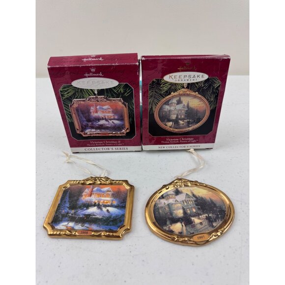 Hallmark Keepsake Ornament Set Victorian Christmas Thomas Kinkade 1997 & 1998 Co - Picture 1 of 11